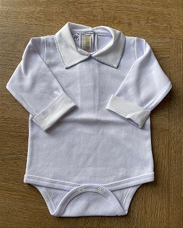 Body Branco Gola Bordada Azul bebê