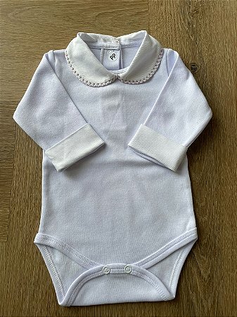 Body Branco Gola Bordada Nude