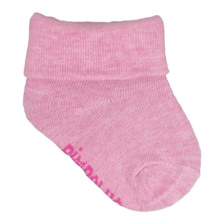 Meia Lisa 00-15 Feminino Rosa com Vira - Pimpolho