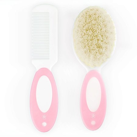 Kit Pente E Escova De Cerdas Naturais Rosa - Pimpolho