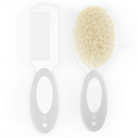 Kit Pente E Escova De Cerdas Naturais Cinza - Pimpolho