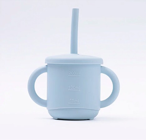 Copo de Silicone Infantil Azul com Alça e duas tampas 270 ml
