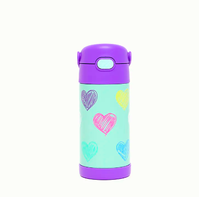 Garrafa Térmica Infantil Funtainer Corações Coloridos Thermos - 355ml