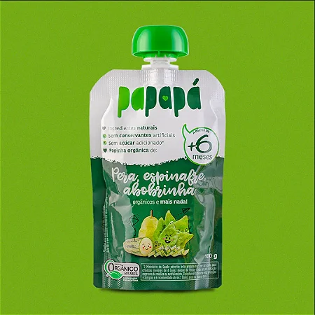 Papinha Orgânica Pera Espinafre e Abobrinha 100g - Papapá