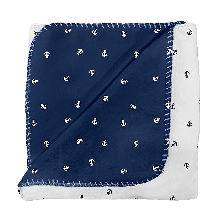 Manta Dupla Face Velvet Âncora Branca e Azul
