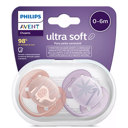 Chupeta Ultra Soft Dupla 0-6m Salmão/Lilás SCF091/09 - Avent