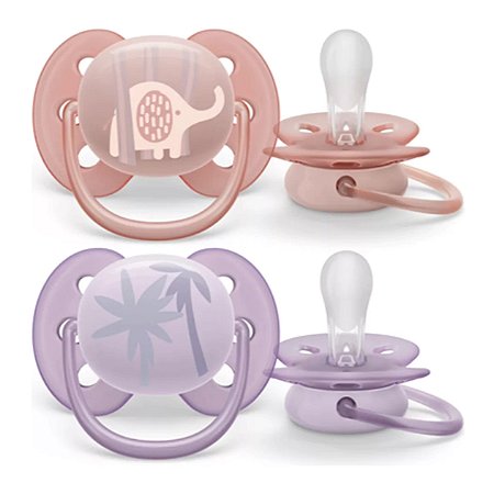 Chupeta Ultra Soft Dupla 0-6m Salmão/Lilás SCF091/09 - Avent
