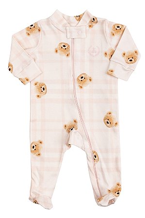 Macacão de Ziper Urso Xadrez Rosa