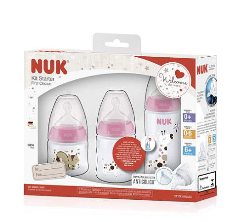 Kit Mamadeira Anticólica 90ml, 150ml e 300ml NUK - Rosa