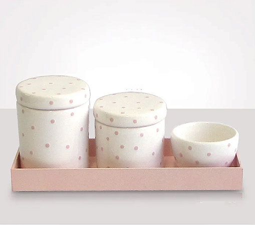Kit de Higiene 3 Peças Branco Poa Rosa
