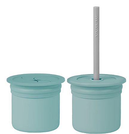 Conjunto Copo com Tampas e Canudo Verde Água e Cinza - Minikoioi