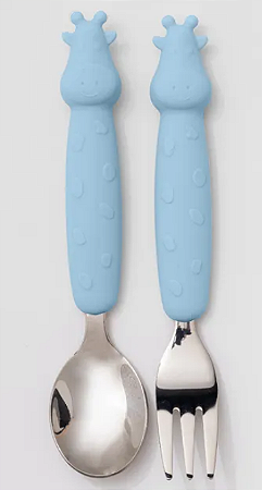 Kit Talheres Infantil Inox e Silicone 2 Peças Azul Petit Piá