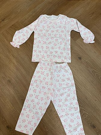 Pijama de Algodão Pima Manga Longa Pequena Flor