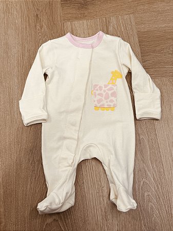 Macacão Magnetico Colab Totalbaby - Off White com Rosa Bebê