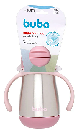 Garrafa Térmica Com Alças Parede Dupla Rosa 270ml - Buba