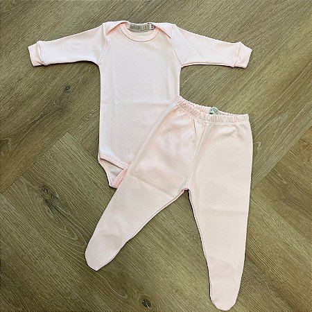 Conjunto de Suedine Body Manga Longa e Calça Rosa