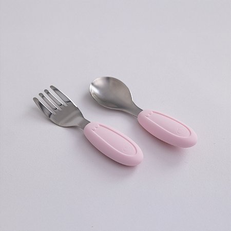 Kit Talher em Aço Inoxidável e Silicone com Estojo Rosa - Petit Pia