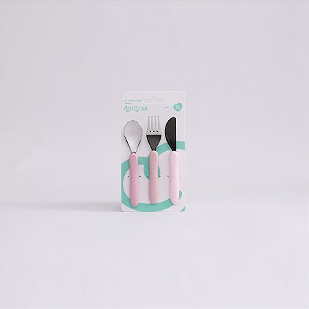 Kit Talher com Colher, Garfo e Faca com Aço Inoxidavel e Silicone Rosa - Petit Pia