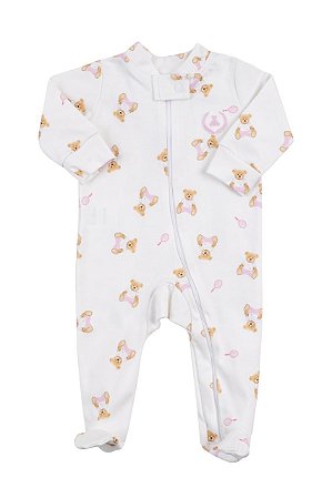 Macacão de Zíper -  Urso Rosa Bebê