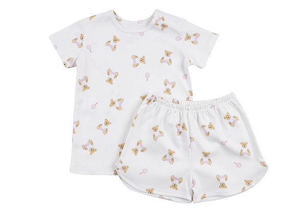 Pijama Blusa Manga Curta e Shorts Ursa Tenista Rosa