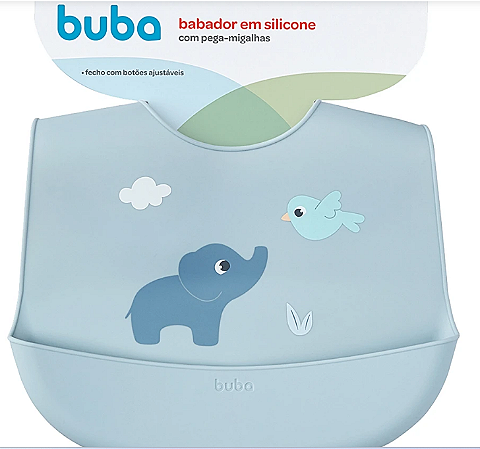 Babador em Silicone com Cata-Migalhas Cloudy Azul- Buba