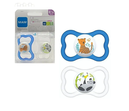 Chupeta Mam Air Azul Tigre/Branco Panda 6m+ Embalagem Dupla