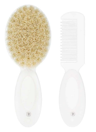 Kit Pente E Escova De Cerdas Naturais Branco - Pimpolho