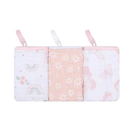 Kit 3 Paninhos de Boca com Prendedor de Chupeta Margaridas -