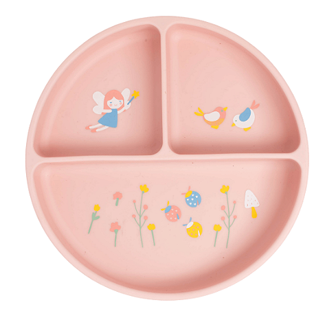 Prato De Silicone Com Ventosa e Divisórias Fadinha Rosa Büp Baby