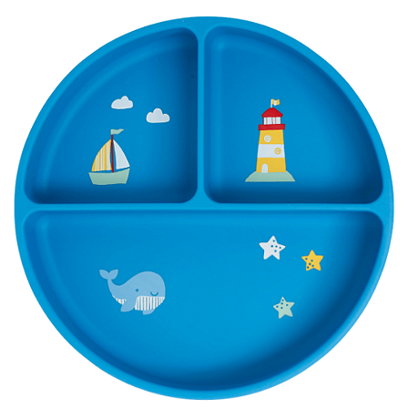 Prato De Silicone Com Ventosa e Divisórias Ursinho Navy Azul Büp Baby