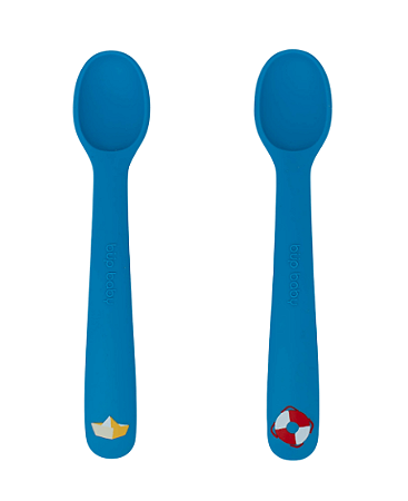 Kit Com Duas Colheres De Silicone Ursinho Navy Azul Büp Baby