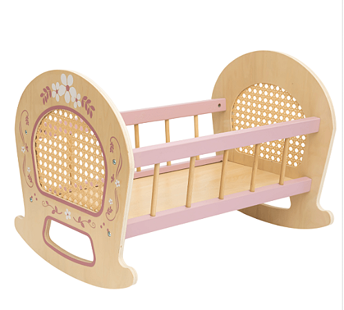 Brinquedo De Madeira Berço Para Boneca Com Palha Rosa Büp Baby