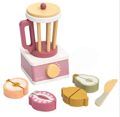 Brinquedo De Madeira Kit Liquidificador Com Frutas e Corte Rosa Büp Baby