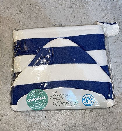 Toalha Kids com Capuz Power Sec Listrada Azul Marinho - Laço bebe