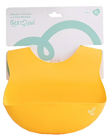 Babador de Silicone com Cata Migalhas Amarelo - Petiti Piá