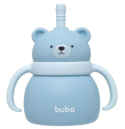 Copo em Silicone com Canudo Ursinho Azul - Buba