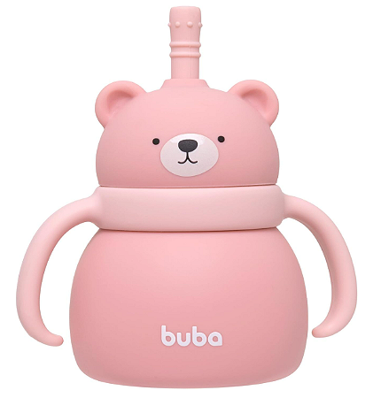 Copo em Silicone com Canudo Ursinho Rosa - Buba