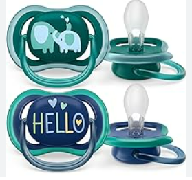 Chupeta Ultra Air Dupla 18 Meses+ Philips Avent Decorada Azul e Verde - Hello/Elefante
