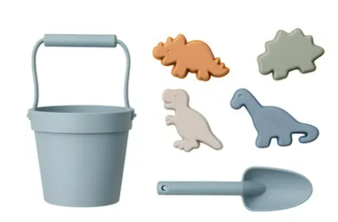 Kit De Praia Infantil Em Silicone Balde, Pá E Moldes Areia Azul - Nash