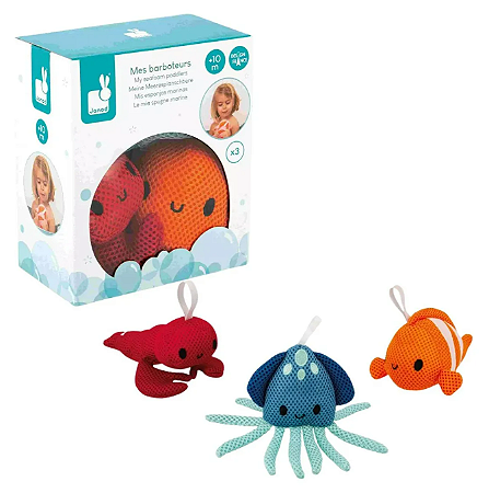 Kit Esponja De Banho Animais Marinhos Janod - 3 Esponjinhas