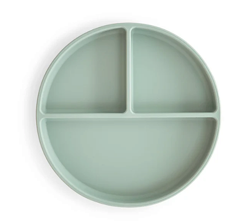 Prato de Silicone com Divisórias e Ventosa Verde Claro Mushie