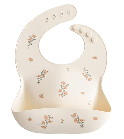 Babador Cata-Migalhas De Silicone Flores Rosa Mushie