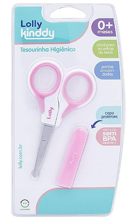 Tesoura infantil com capa Rosa - Lolly