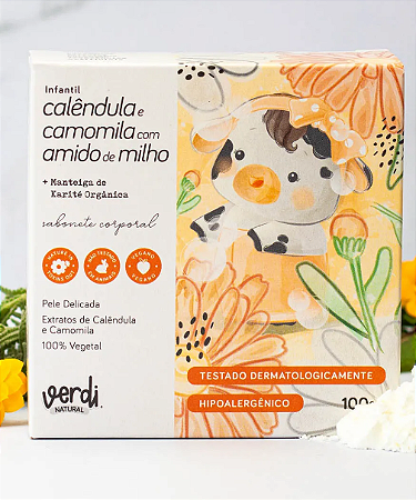 Sabonete Corporal Infantil Calêndula, Camomila e Amido de Milho com Manteiga de Karité - Pele Delicada