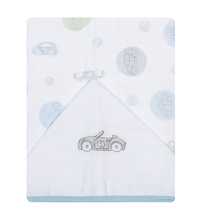 Toalha De Fralda 1 Camada Papi Soft C/ Capuz Bordado 1,10M X 90Cm - Corrida de Carros