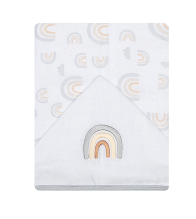 Toalha De Fralda 1 Camada Papi Soft C/ Capuz Bordado 1,10M X 90Cm - Reino Arco Iris