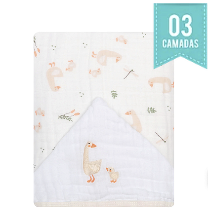 Toalha De Banho Papi Soft Com Capuz Bordado 90Cm X 75Cm - Passeio dos Patinhos