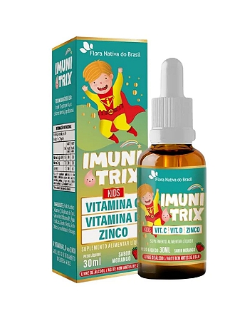 FLORA NATIVA, IMUNITRIX (Vit. C +D+Zinco) 30ml Sabor Morango KIDS