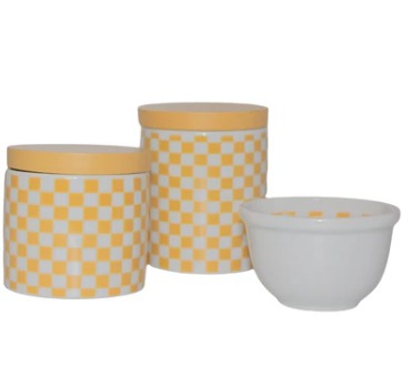 KIT HIGIENE QUADRICULADO MOSTARDA