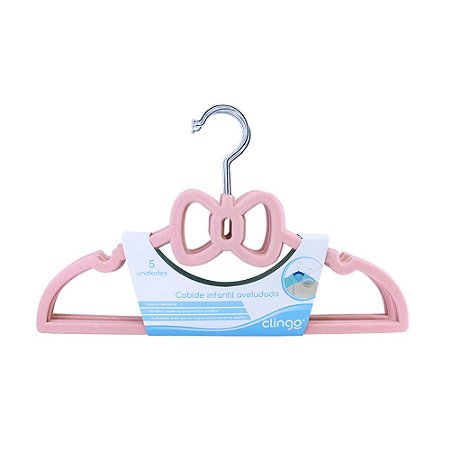 Set de Cabide Infantil Aveludado Laço Rosa (5 uni) - Clingo